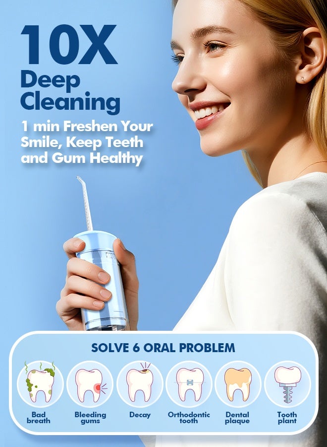 Bezvoi Water Flosser Mini Cordless Portable: 5 Modes Water Dental Floss with Telescopic Water Tank, 6 Tips, IPX7 Waterproof Oral Irrigator for Teeth Cleaning Gums,Orthodontic,Braces Dental Care (Sky Blue) - Image 2