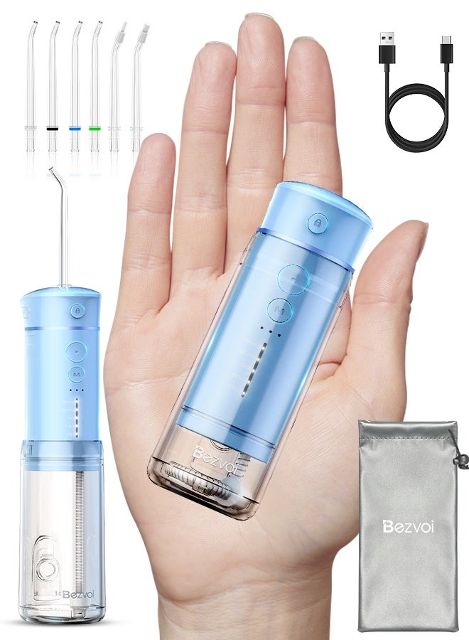 Bezvoi Water Flosser Mini Cordless Portable: 5 Modes Water Dental Floss with Telescopic Water Tank, 6 Tips, IPX7 Waterproof Oral Irrigator for Teeth Cleaning Gums,Orthodontic,Braces Dental Care (Sky Blue) - Image 1