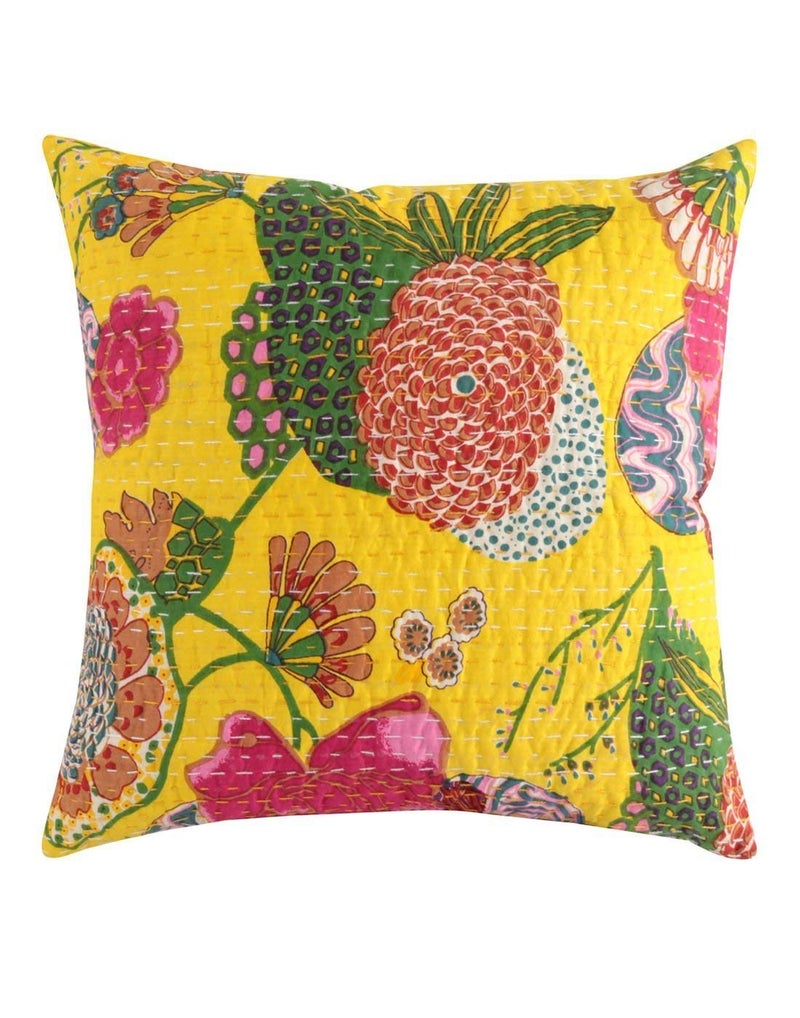 AIVIK Kantha Embroidery Cushion nd Pillow Covers (16 X16 Inch) for Sofa Bedroom Bedroom, Living Room, Office ( Multicolour, Yellow) Pack of one - Image 5