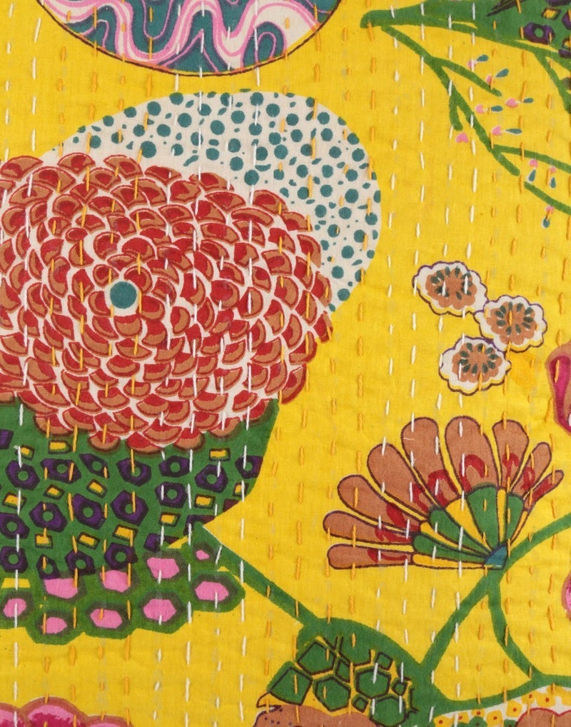 AIVIK Kantha Embroidery Cushion nd Pillow Covers (16 X16 Inch) for Sofa Bedroom Bedroom, Living Room, Office ( Multicolour, Yellow) Pack of one - Image 2