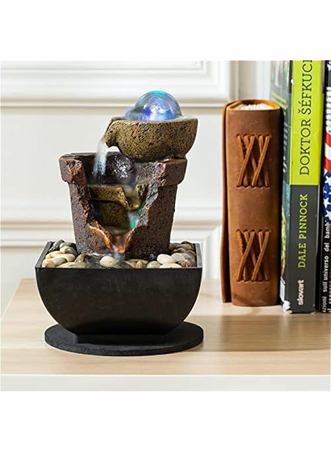 Tabletop Fountain Indoor Waterfall Meditation Fountain Office Relaxing Tabletop Fountain Includes Many Natural River Rock LED Lights Rolling Decorative Bubble Balls  - Image 5