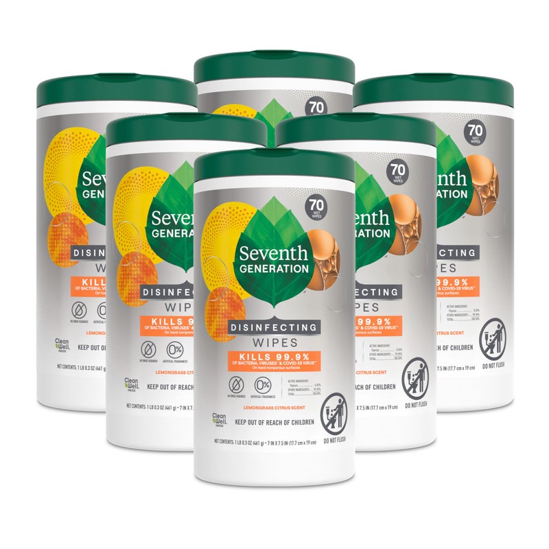 Seventh Generation Disinfecting Multi Surface Wipes, Botanical Disinfectant, 70 Count, Pack of 6 - Image 1