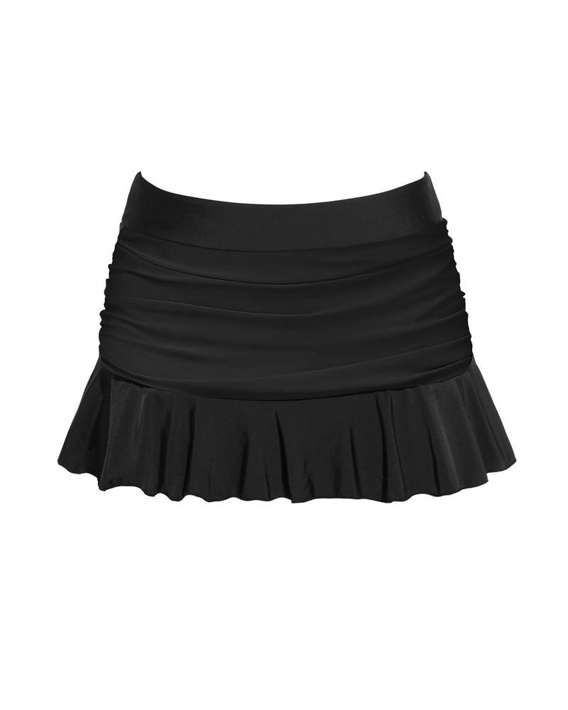 Tempt Me Women Black Ruched Ruffle Swim Skirt - 2025 Mid Rise Tummy Control Bikini Swimsuit Bathing Suit Skirt Bottom S - Image 4