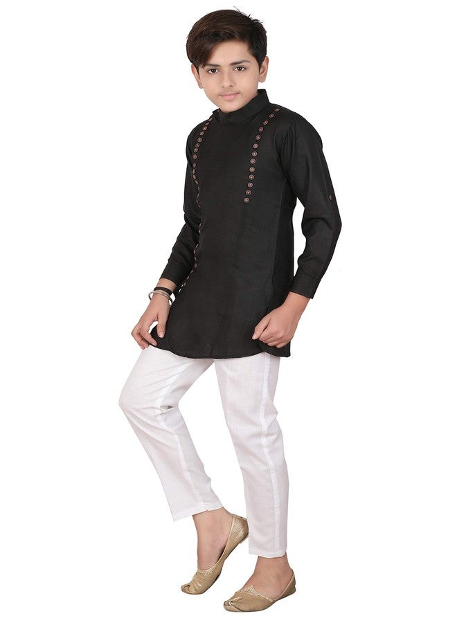 Qtsy Indian Cotton Kurta Set for Boys Black - Image 4