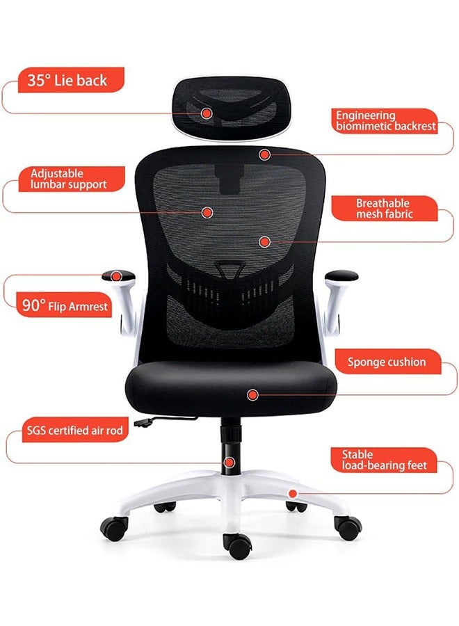 JCB CHIC كرسي مكتب مريح، كرسي ألعاب عالي الظهر، كرسي استلقاء كبير وطويل مريح، كرسي مكتب منزلي مريح، دعم قطني، شبكة مسامية، كرسي كمبيوتر شبكي، مساند للذراعين قابلة للتعديل - Image 3