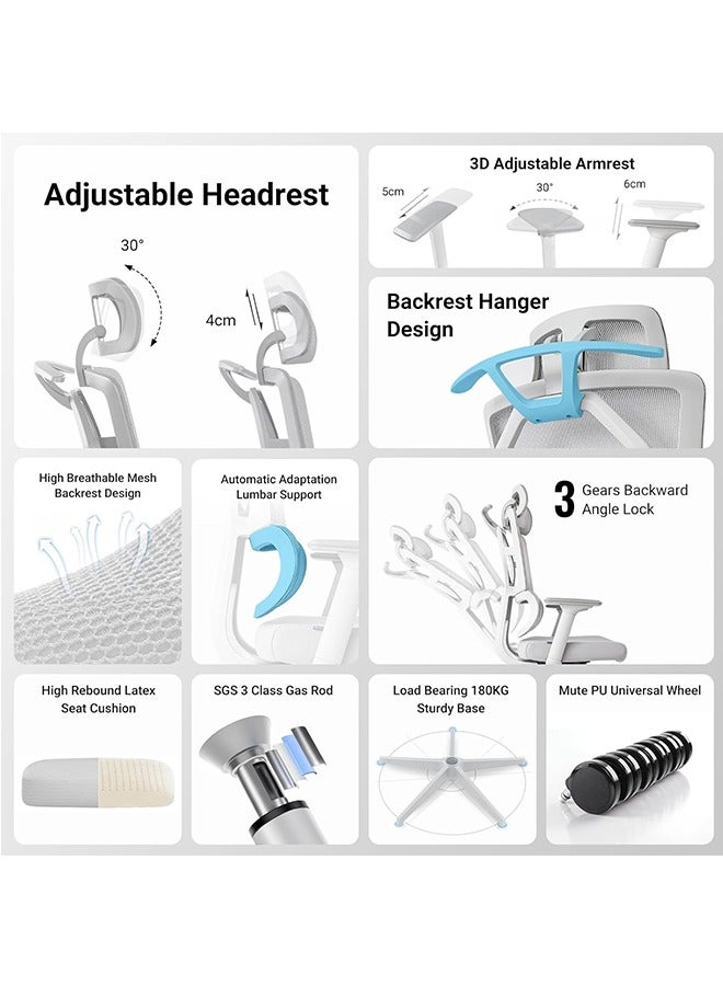 JCB CHIC كرسي مكتب مريح، كرسي ألعاب عالي الظهر، كرسي استلقاء كبير وطويل مريح، كرسي مكتب منزلي مريح، دعم قطني، شبكة مسامية، كرسي كمبيوتر شبكي، مساند للذراعين قابلة للتعديل - Image 5