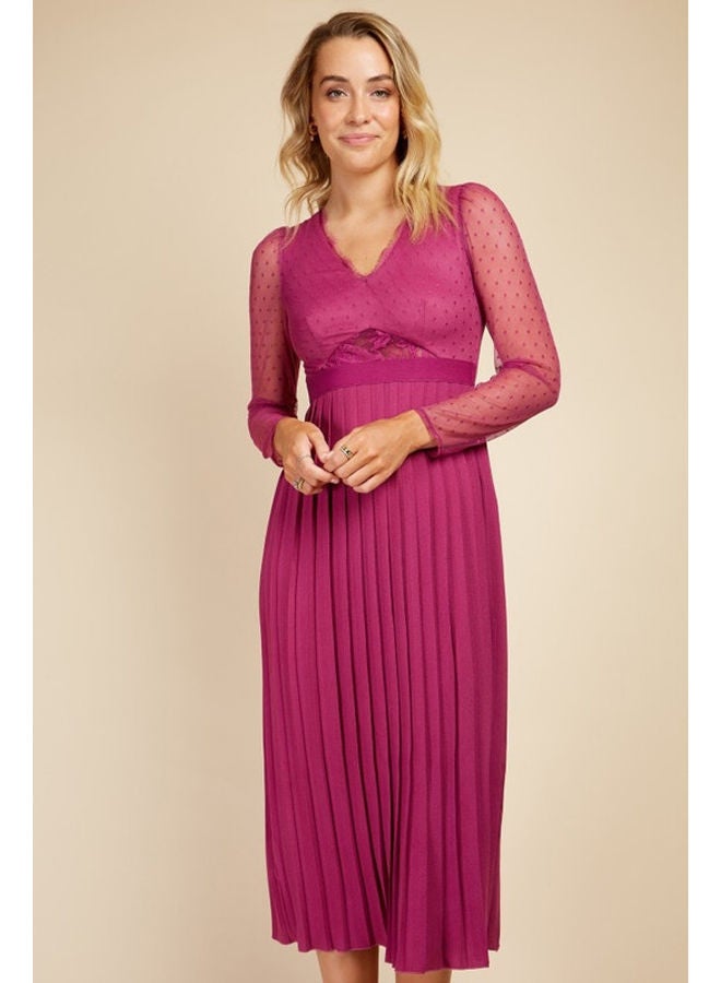 Little Mistress فستان متوسط الطول بطيات شبكي - Image 1