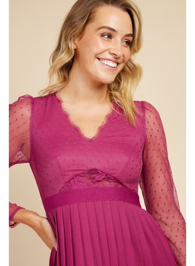 Little Mistress فستان متوسط الطول بطيات شبكي - Image 2