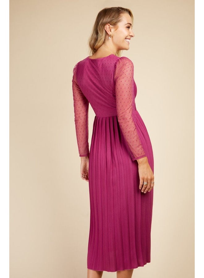 Little Mistress فستان متوسط الطول بطيات شبكي - Image 4