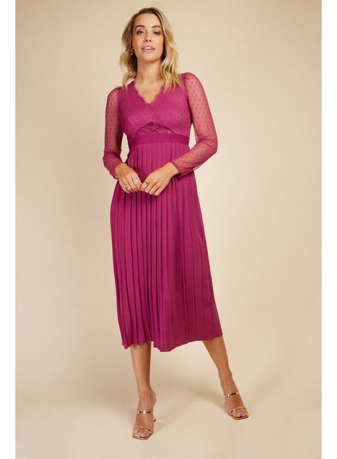 Little Mistress فستان متوسط الطول بطيات شبكي - Image 3