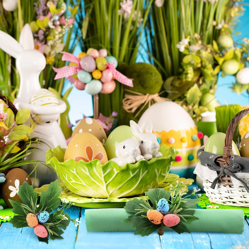 Yoande 6 Pcs Easter Eggs Napkin Rings Easter Napkin Ring Holder with Leaves for Spring Dinner Party Table Settings - Image 4