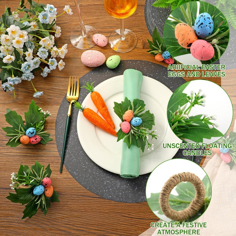 Yoande 6 Pcs Easter Eggs Napkin Rings Easter Napkin Ring Holder with Leaves for Spring Dinner Party Table Settings - Image 2