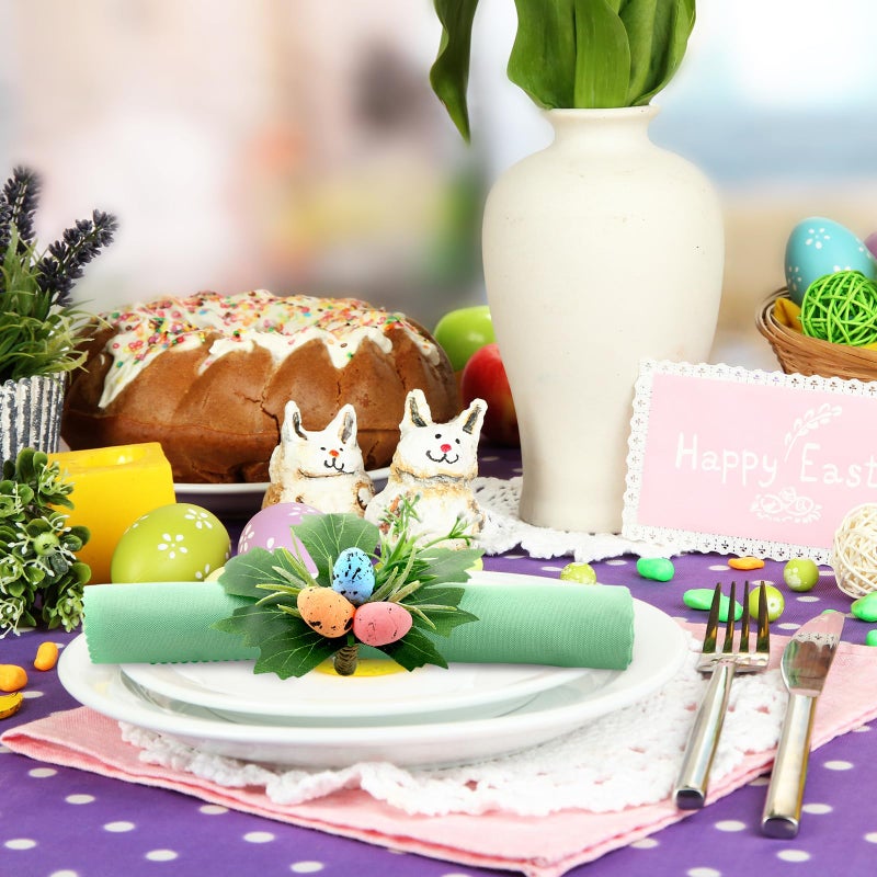 Yoande 6 Pcs Easter Eggs Napkin Rings Easter Napkin Ring Holder with Leaves for Spring Dinner Party Table Settings - Image 5