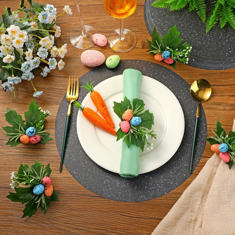 Yoande 6 Pcs Easter Eggs Napkin Rings Easter Napkin Ring Holder with Leaves for Spring Dinner Party Table Settings - Image 3