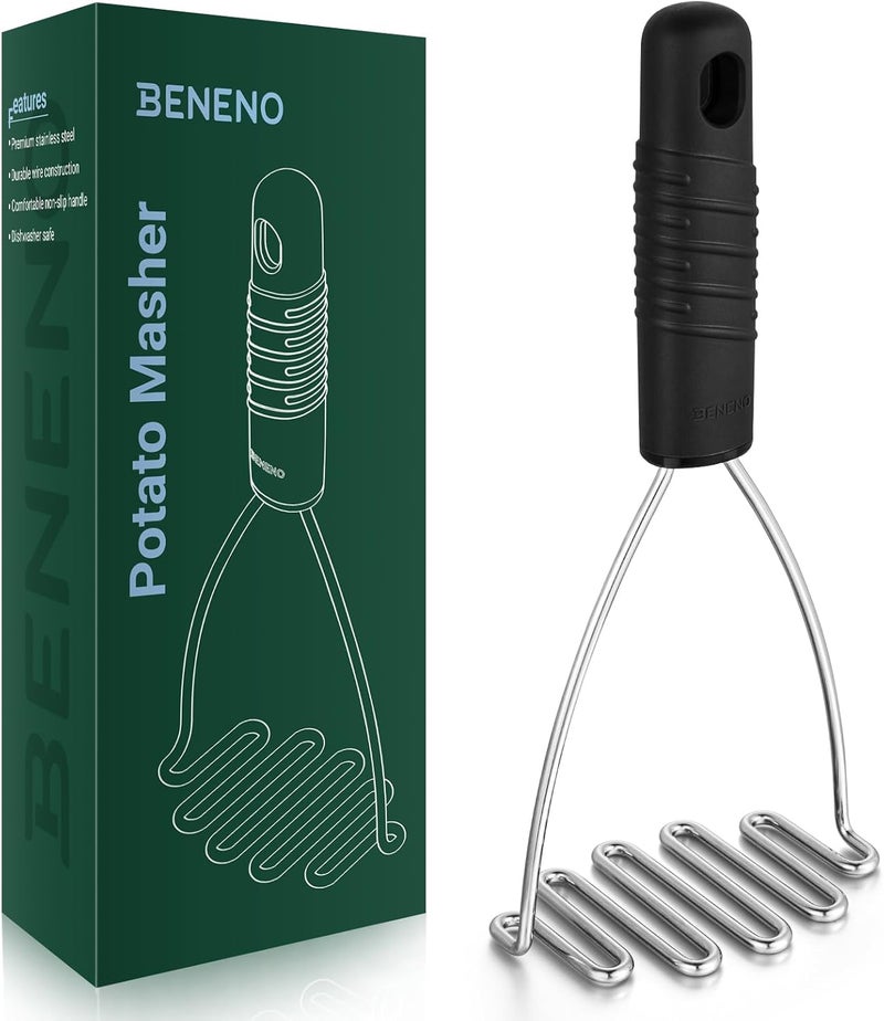 Beneno Stainless Steel Wire Potato Masher, Heavy Duty Sturdy Easy Grip Masher Kitchen Tools with Non-Slip Soft Rubber Handle, Effortless Mashing Tool for Potatoes, Avocados, Dishwasher Safe, Rustproof - Image 1