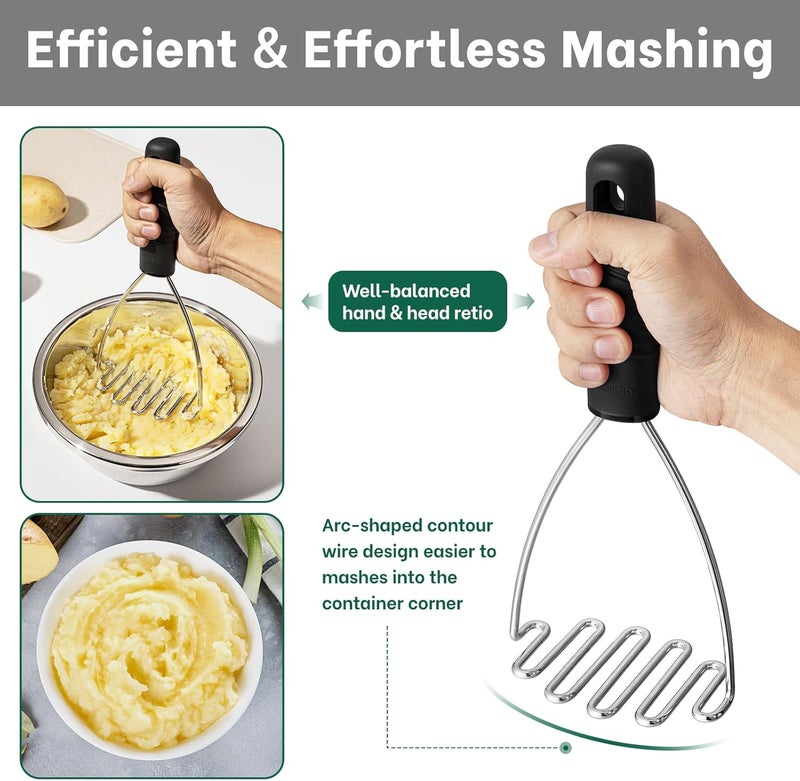 Beneno Stainless Steel Wire Potato Masher, Heavy Duty Sturdy Easy Grip Masher Kitchen Tools with Non-Slip Soft Rubber Handle, Effortless Mashing Tool for Potatoes, Avocados, Dishwasher Safe, Rustproof - Image 3