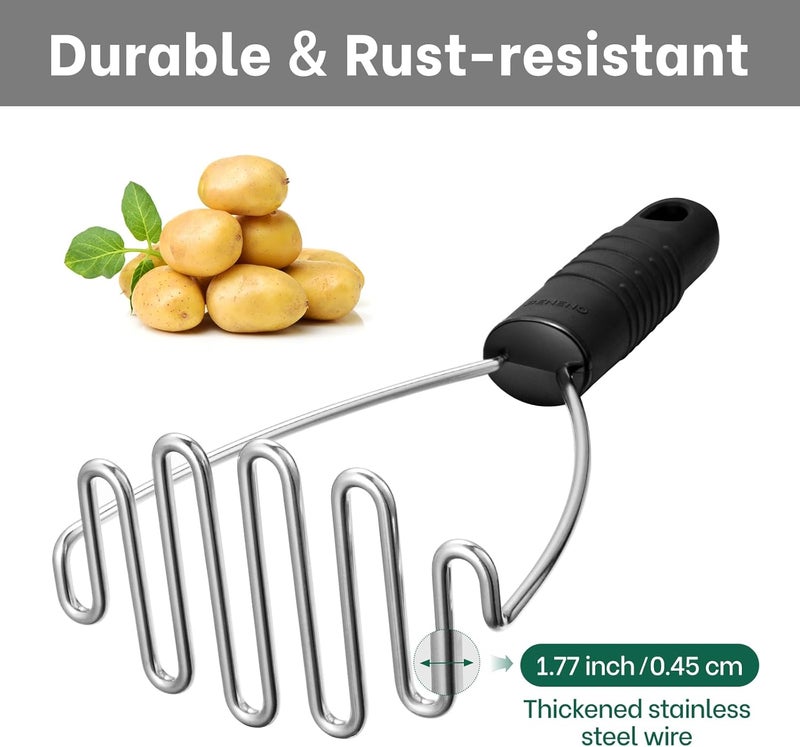Beneno Stainless Steel Wire Potato Masher, Heavy Duty Sturdy Easy Grip Masher Kitchen Tools with Non-Slip Soft Rubber Handle, Effortless Mashing Tool for Potatoes, Avocados, Dishwasher Safe, Rustproof - Image 4