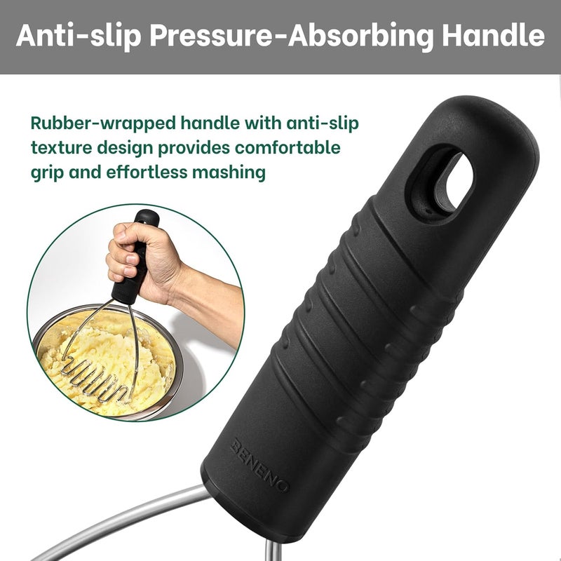 Beneno Stainless Steel Wire Potato Masher, Heavy Duty Sturdy Easy Grip Masher Kitchen Tools with Non-Slip Soft Rubber Handle, Effortless Mashing Tool for Potatoes, Avocados, Dishwasher Safe, Rustproof - Image 5
