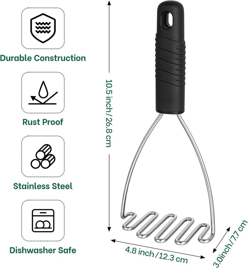 Beneno Stainless Steel Wire Potato Masher, Heavy Duty Sturdy Easy Grip Masher Kitchen Tools with Non-Slip Soft Rubber Handle, Effortless Mashing Tool for Potatoes, Avocados, Dishwasher Safe, Rustproof - Image 2