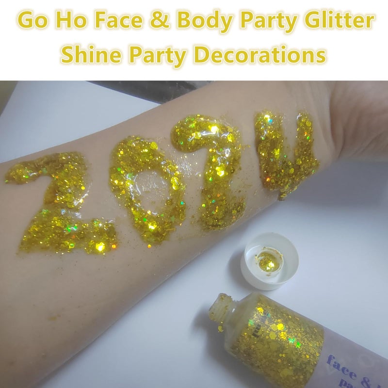 Go Ho Gold Face Body Glitter,Mardi Gras Glitter Makeup Gold Face Paint,Holographic Chunky Sequins Glitters for Eye Lip Hair Nails,Festival Rave Accessories,52g - Image 5