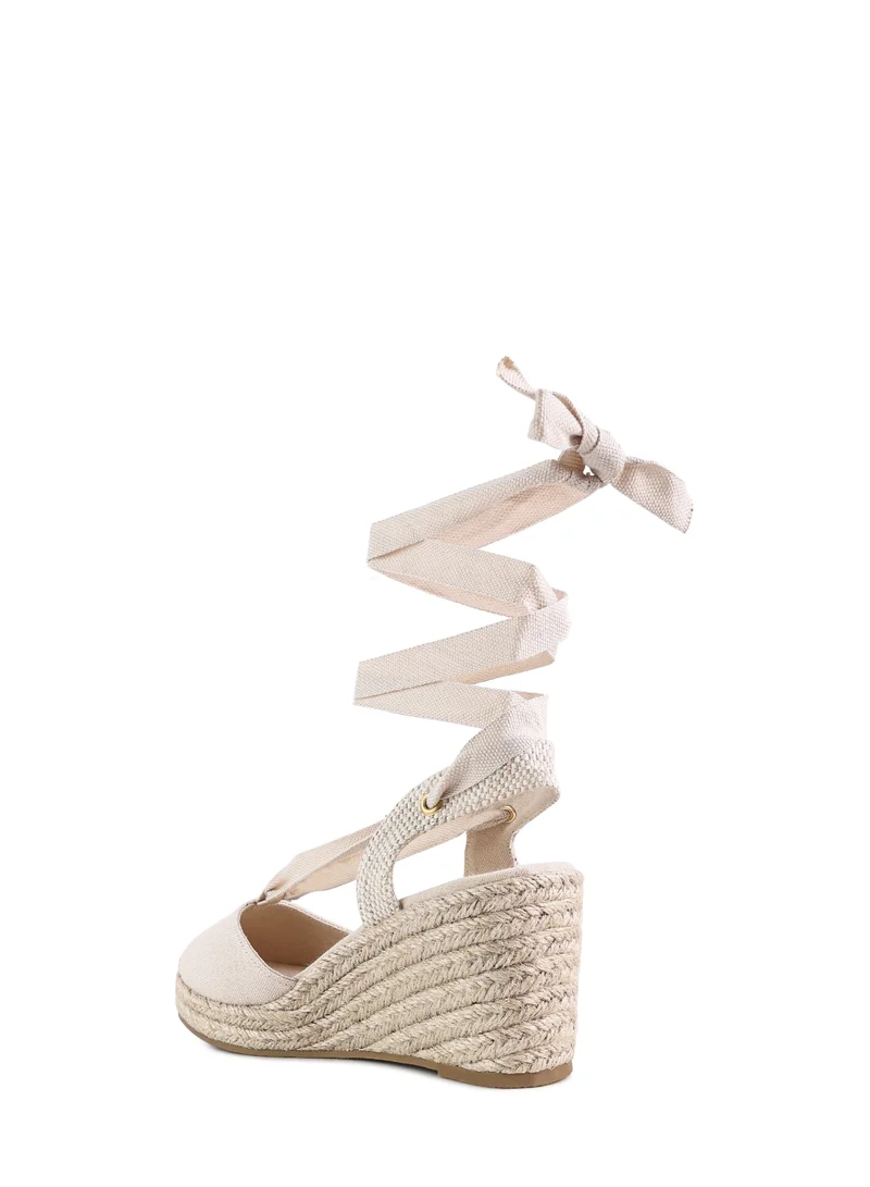 London Rag Ecru Strappy Wedge Heel Sandals