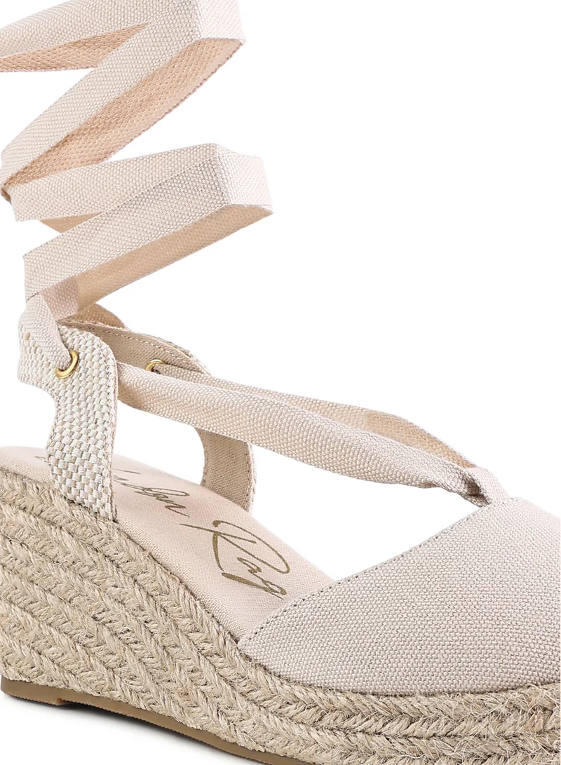 London Rag Ecru Strappy Wedge Heel Sandals