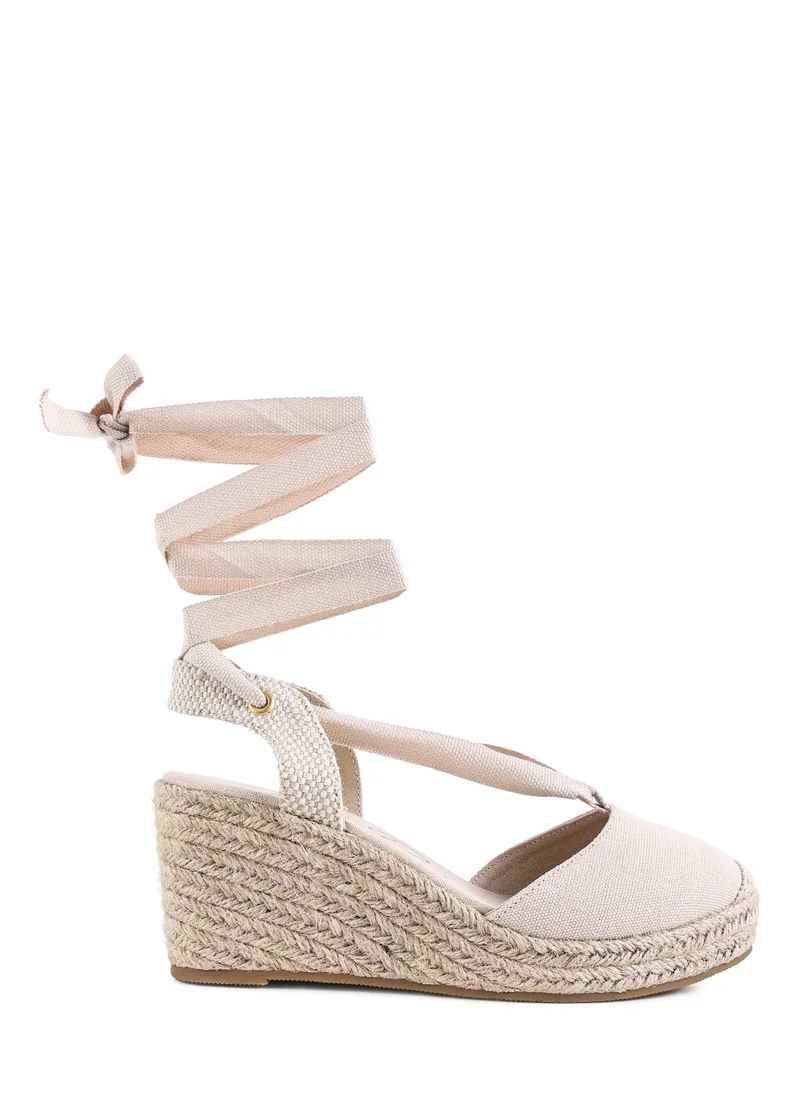 London Rag Ecru Strappy Wedge Heel Sandals