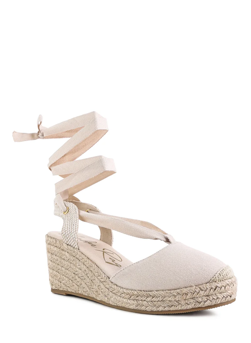 London Rag Ecru Strappy Wedge Heel Sandals