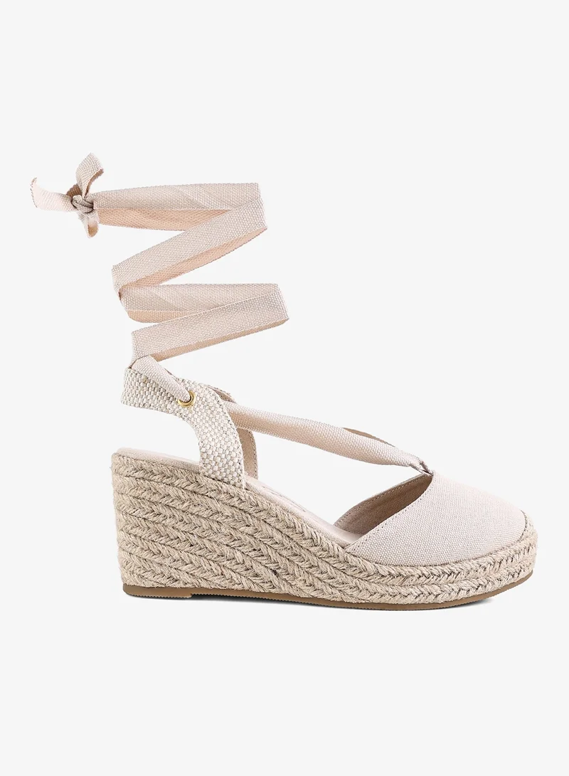 Ecru Strappy Wedge Heel Sandals