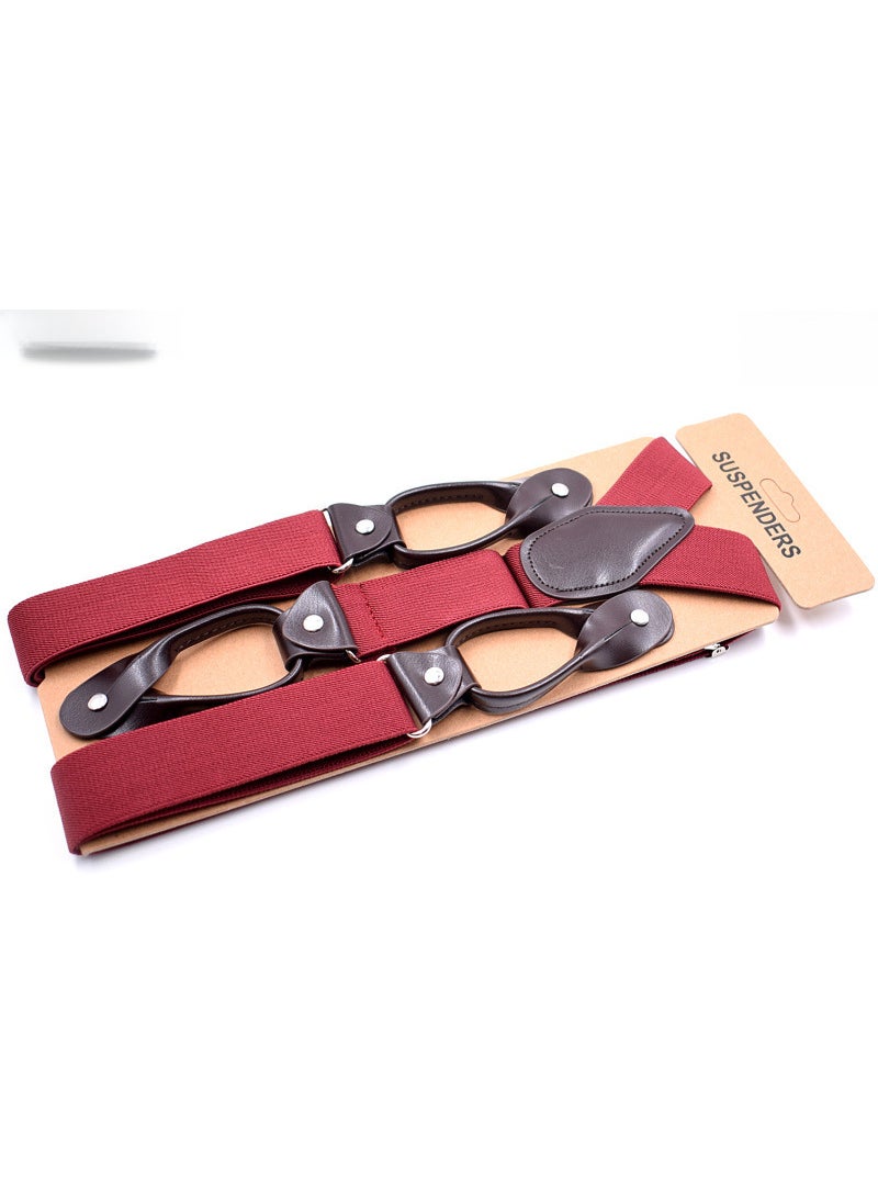 Generic Mens Casual Y-Back Suspenders Elastic Adjustable Wine Red 