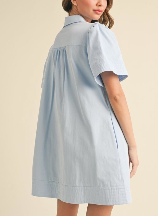 Meyhad Womens Short Sleeve Button Down Mini Shirt Dress Lapel Collar Short Dresses with Pocket, Light Blue, S - Image 4
