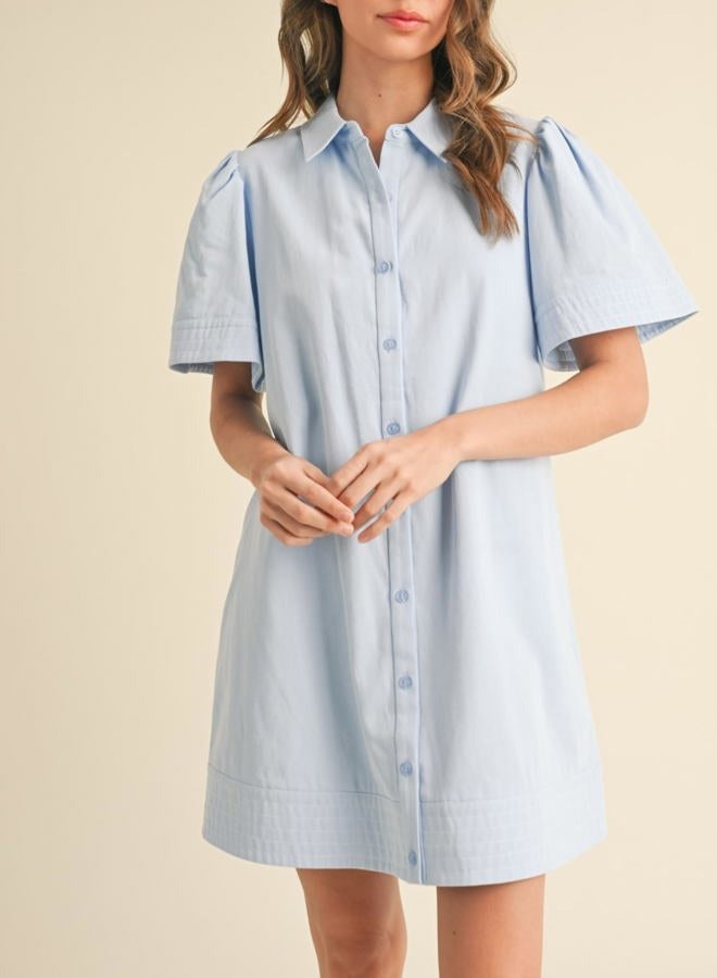 Meyhad Womens Short Sleeve Button Down Mini Shirt Dress Lapel Collar Short Dresses with Pocket, Light Blue, S - Image 5