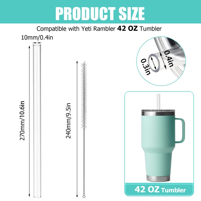 Ullnosoo Straws for Yeti 42 oz Cup, 8Pcs 10.6 Inch Reusable Replacement Straws for 42oz Rambler Tumbler, BPA-Free Hard Plastic Accessories with 1 Cleaning Brush, Ideal for Smoothies, Milkshakes - Image 5