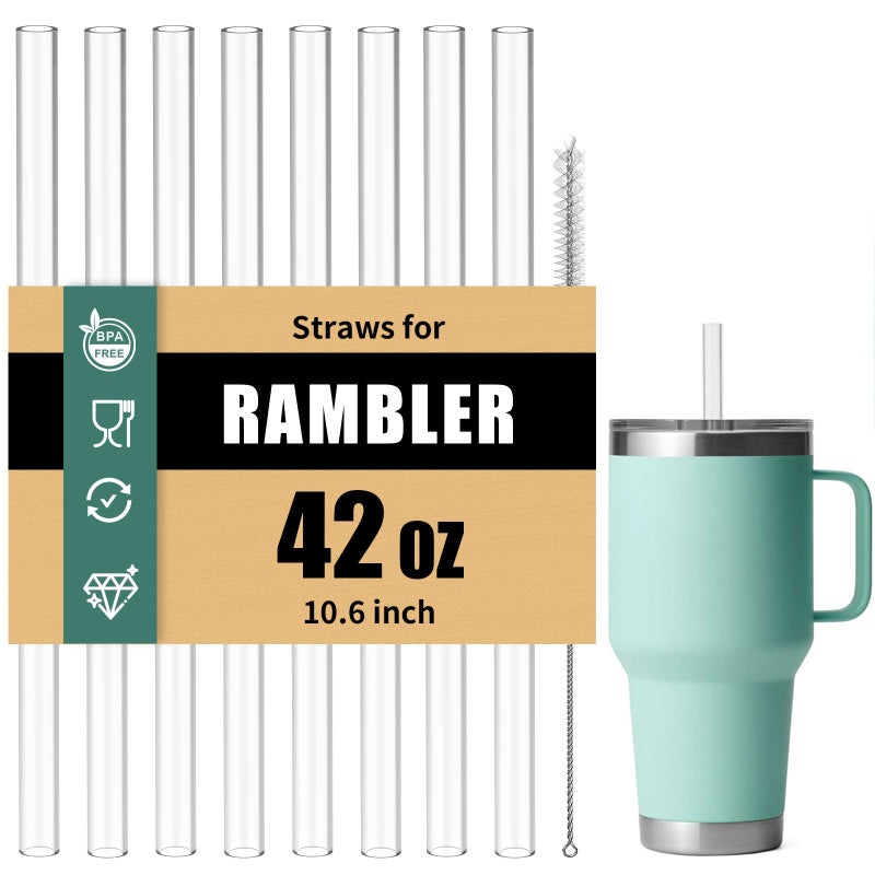 Ullnosoo Straws for Yeti 42 oz Cup, 8Pcs 10.6 Inch Reusable Replacement Straws for 42oz Rambler Tumbler, BPA-Free Hard Plastic Accessories with 1 Cleaning Brush, Ideal for Smoothies, Milkshakes - Image 1