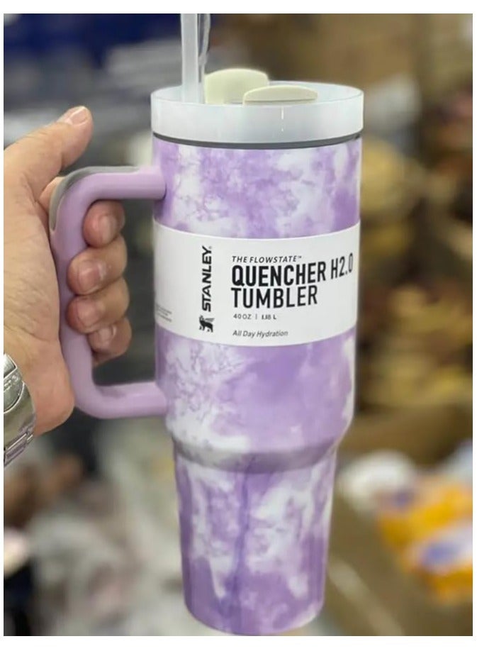 ستانلي كوب كوينشر H2.0 فلو ستيت معزول بتفريغ الهواء من ستانلي من الستانلس ستيل مع غطاء وماصة للمياه والشاي المثلج او القهوة والسموذي واكثر من ذلك، رخامي 2.0، 40 اونصة - Image 1