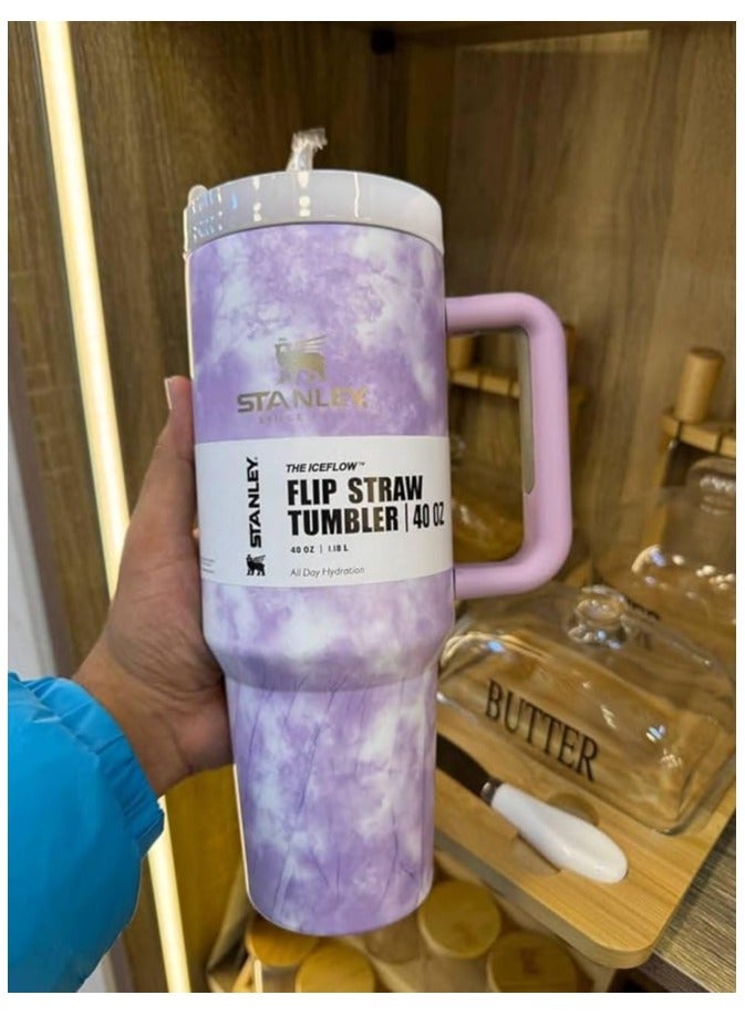 ستانلي كوب كوينشر H2.0 فلو ستيت معزول بتفريغ الهواء من ستانلي من الستانلس ستيل مع غطاء وماصة للمياه والشاي المثلج او القهوة والسموذي واكثر من ذلك، رخامي 2.0، 40 اونصة - Image 2