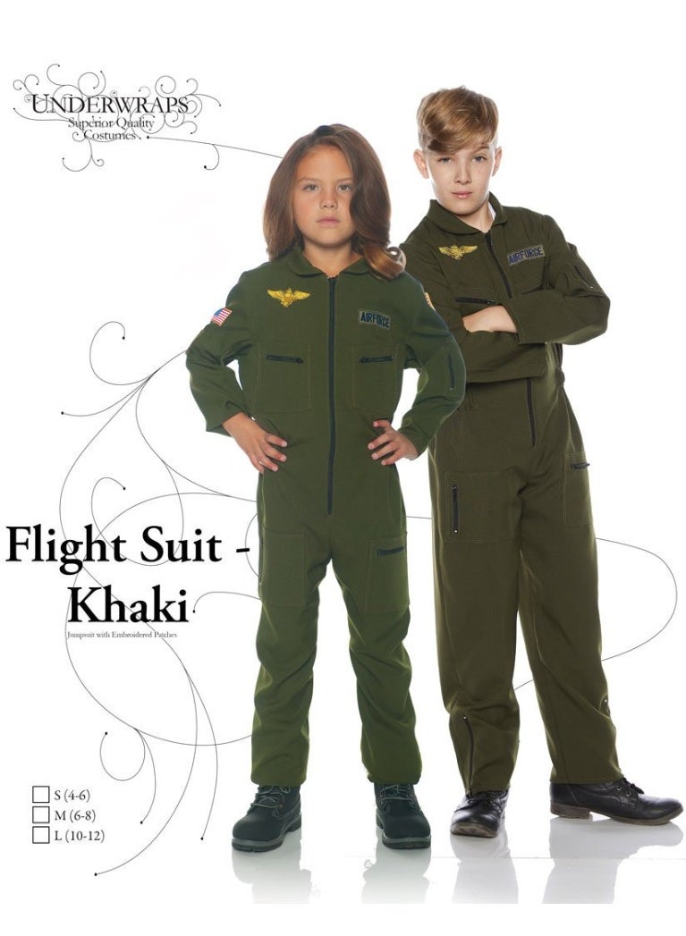 Toy Box Flight Suit Costume, Kids Air Force Flight Style with Air Force Embroidered Patch and Filght Wings, 3-8yrs Kids, Green - Image 3