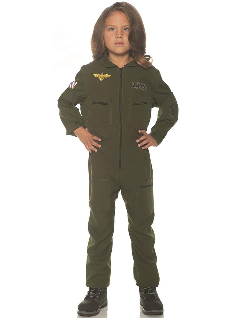 Toy Box Flight Suit Costume, Kids Air Force Flight Style with Air Force Embroidered Patch and Filght Wings, 3-8yrs Kids, Green - Image 2