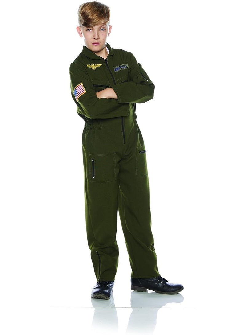 Toy Box Flight Suit Costume, Kids Air Force Flight Style with Air Force Embroidered Patch and Filght Wings, 3-8yrs Kids, Green - Image 1