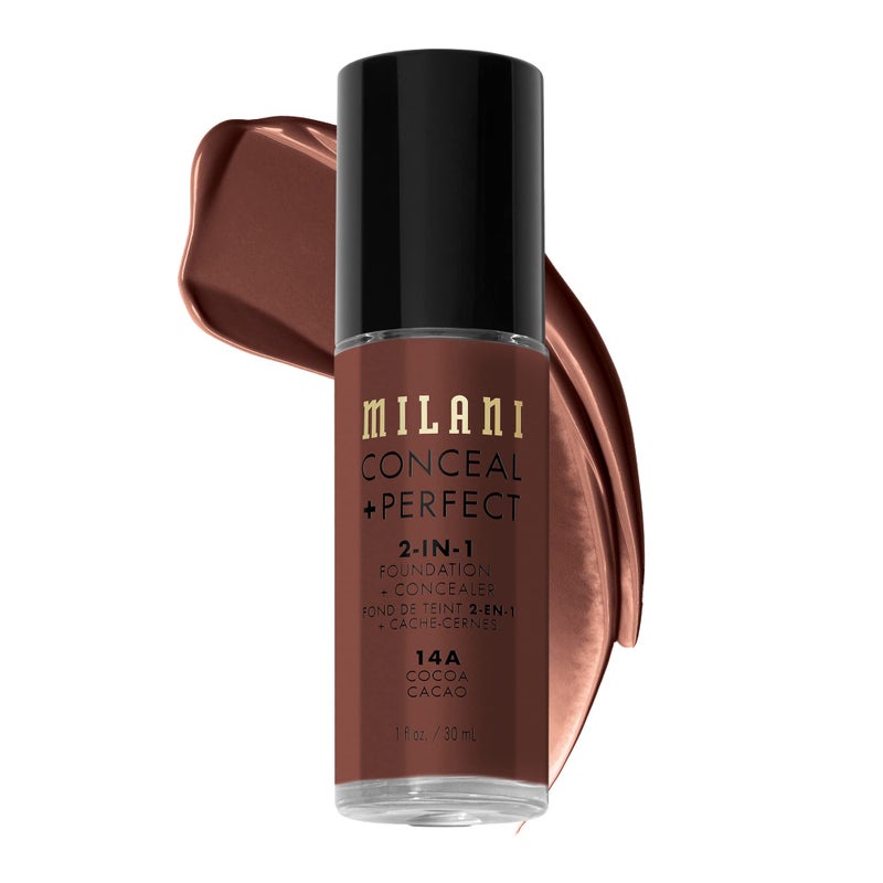 Milani Conceal + Perfect 2-in-1 Foundation + Concealer for a Flawless Complexion, Under Eye Corrector, Cover Redness and Imperfections, Waterproof and Sweatproof - Cocoa - Image 1