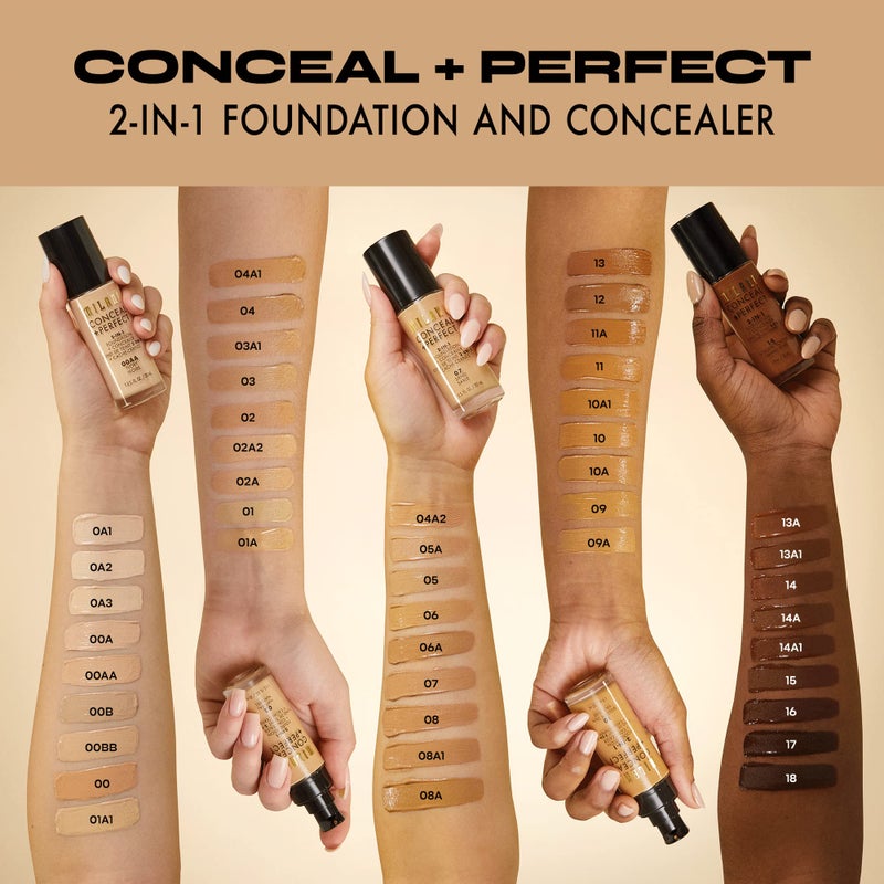 Milani Conceal + Perfect 2-in-1 Foundation + Concealer for a Flawless Complexion, Under Eye Corrector, Cover Redness and Imperfections, Waterproof and Sweatproof - Cocoa - Image 4