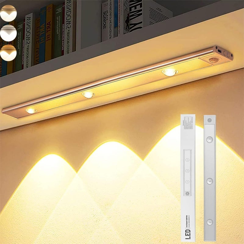 Bukela Motion Sensor Cabinet Light,LED Light, 40cm long,Wireless USB Rechargeable Kitchen Night Lights,Battery Powered Operated,for Wardrobe,Closets,Cabinet,3 Colors,3 lamp beads (Silver) - Image 3