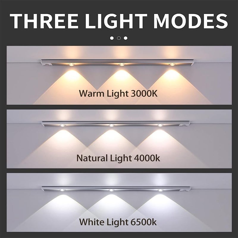 Bukela Motion Sensor Cabinet Light,LED Light, 40cm long,Wireless USB Rechargeable Kitchen Night Lights,Battery Powered Operated,for Wardrobe,Closets,Cabinet,3 Colors,3 lamp beads (Silver) - Image 5