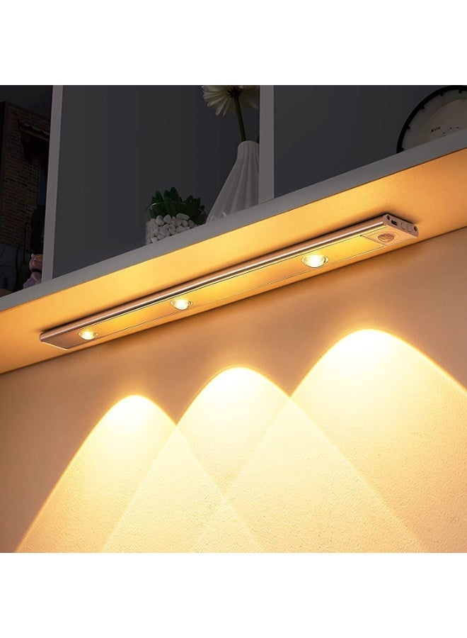 Bukela Motion Sensor Cabinet Light,LED Light, 40cm long,Wireless USB Rechargeable Kitchen Night Lights,Battery Powered Operated,for Wardrobe,Closets,Cabinet,3 Colors,3 lamp beads (Silver) - Image 1