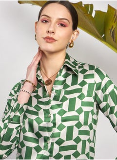 SASSAFRAS Geometrical Print Shirt & Side Ruched Skirt with Slit Co-Ord  - Image 4