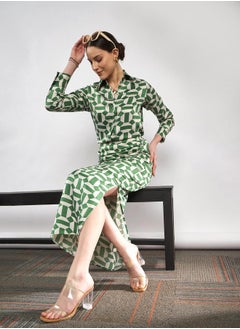 SASSAFRAS Geometrical Print Shirt & Side Ruched Skirt with Slit Co-Ord  - Image 2