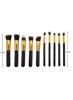 Urban Beauty Urban Beauty 10 Pieces Makeup Brush Set - Kabuki Foundation Brush, Eyeshadow Blending Brush, Buffing Brush, Contour Brush, Crease Brush, Face Brush, Without Pouch (Black+Gold)  - Image 3