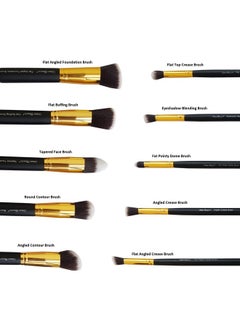 Urban Beauty Urban Beauty 10 Pieces Makeup Brush Set - Kabuki Foundation Brush, Eyeshadow Blending Brush, Buffing Brush, Contour Brush, Crease Brush, Face Brush, Without Pouch (Black+Gold)  - Image 4