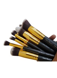 Urban Beauty Urban Beauty 10 Pieces Makeup Brush Set - Kabuki Foundation Brush, Eyeshadow Blending Brush, Buffing Brush, Contour Brush, Crease Brush, Face Brush, Without Pouch (Black+Gold)  - Image 2
