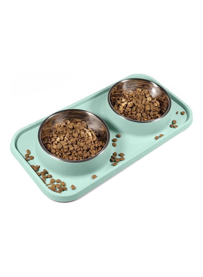ليموس أوعية طعام للحيوانات الاليفة مضادة للانزلاق وغير قابلة للانسكاب مع حامل حصيرة من السيليكون - أطباق مياه من الفولاذ المقاوم للصدأ قابلة للإزالة للقطط والكلاب الصغيرة - Image 1